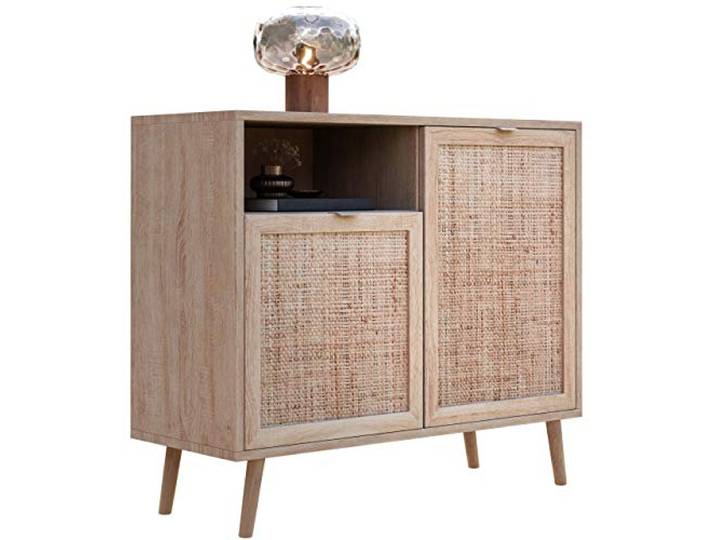 Newfurn Kommode Sonoma Eiche Rattan Optik Highboard Flur Boho