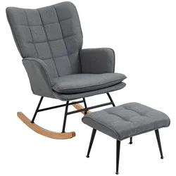 SCHAUKELSTUHL Schwingsessel mit Hocker Armlehnsessel Relaxsessel mit Leinenoptik