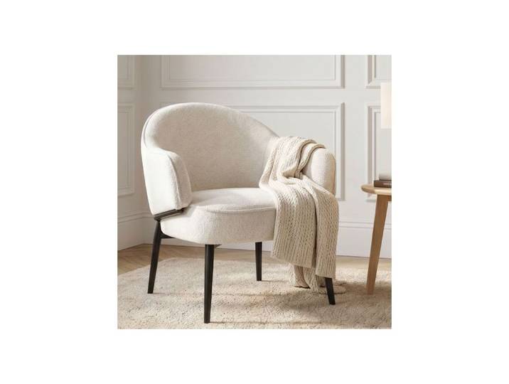 Fauteuil en tissu beige avec pieds en métal noir - ZOE