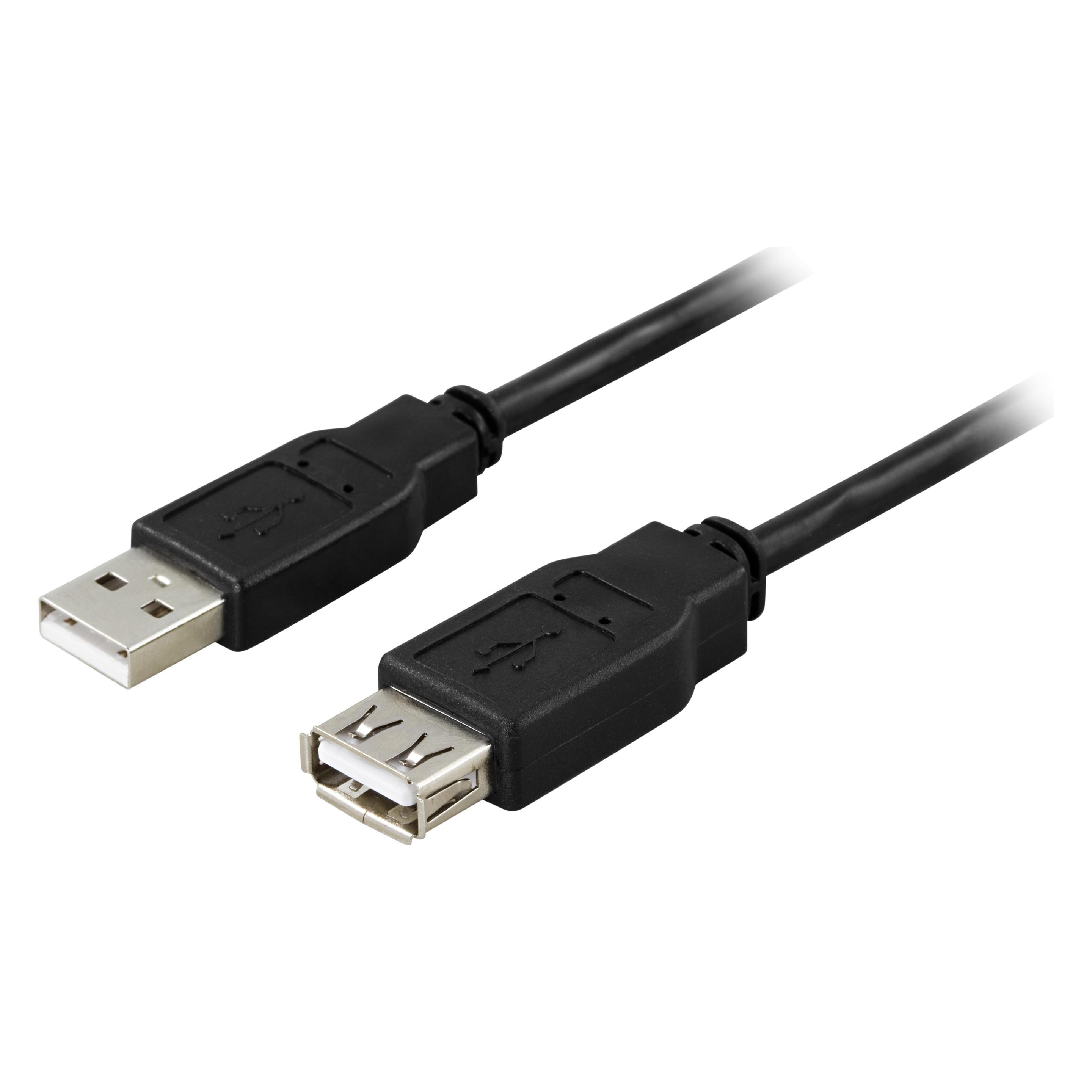Deltaco USB 2.0 kabel Typ A hane - Typ A hona 0,5m, svart (0.50 m, USB 2.0) (USB2-11S)