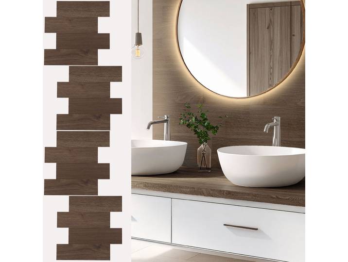 4er-Set Fliesenaufkleber, selbstklebend, dunkle Holzmaserung