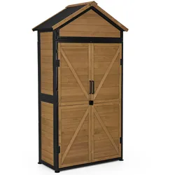 M MCombo Gartenschrank Gartenhaus Holz Metgallgestell Wetterfest, Gerätehaus Outdoor, für Außenbereich Garten Terrasse, Geräteschuppen mit 2 Bewegliche Regale, 45×90×165 cm, 2736