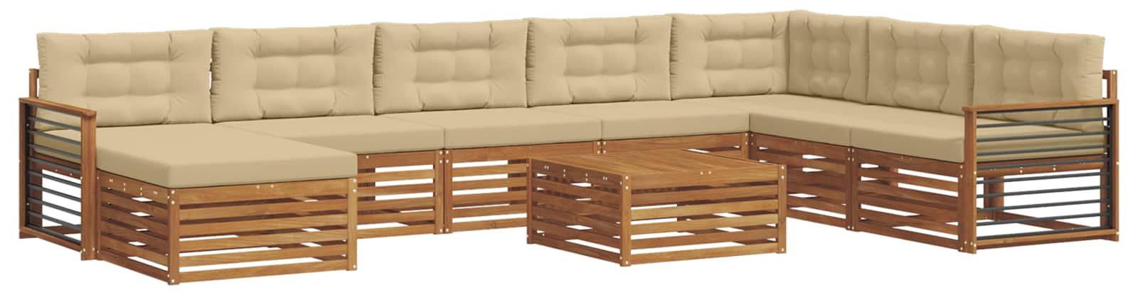 Outdoor-Sofagarnitur 9 pcs Natur und Beige Massivholz Akazie