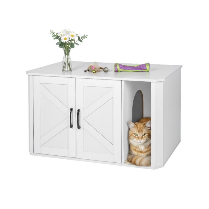 Relaxdays Kattenkast met kattenbakmat, Wit