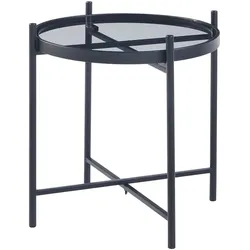 Helloshop26 - Runder Beistelltisch mit gehärtetem Glas 46 x 42 cm schwarzes Metallgestell