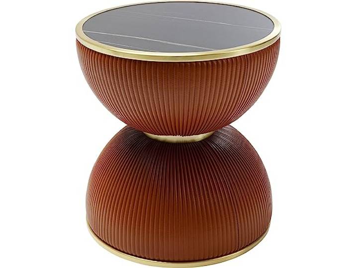 Kare Design Beistelltisch Endless Vegas, Orange, 47cm Durchmesser, Wohnzimmertisch, Couchtisch, rund, Keramik Tischplatte, Stahlgestell, Holz Verkleidung, 49x47x47 cm (H/B/T)