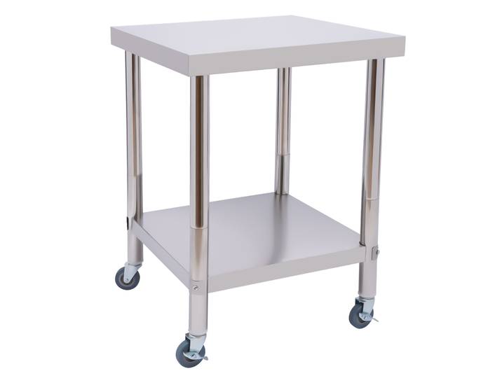Table de préparation et de travail en acier inoxydable, cuisine commerciale, plan de préparation des aliments, table de banc minimaliste et robuste avec sous-écharpe de rangement