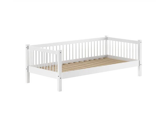 58 aufm Kessel Kinderbett Kojenbett 90x200 Keeley Buche Kinderbett Weiß Massivholz Stabil (inkl. Versand, Lieferung bis Verwendungsstelle), Sprossenlehne ermöglicht Nutzung als Sofa mit Umbaukissen