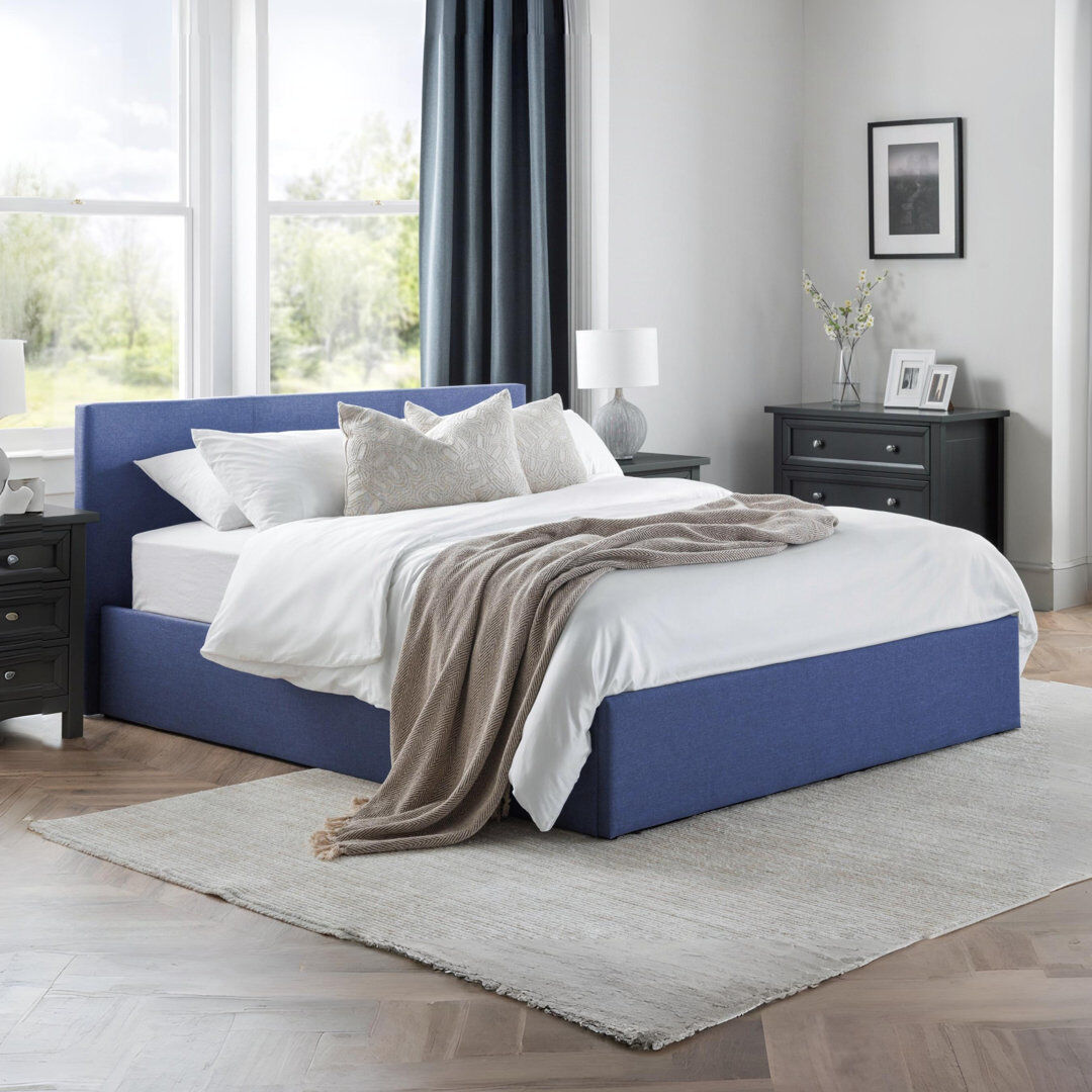 Hashtag Home Lilianna Upholstered Double (4'6) Open-Frame Bed Blue Double (4'6)