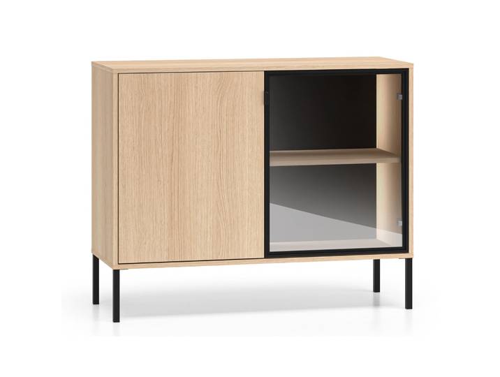 Zweiturige Kommode Barnee mit Beleuchtung, 107 cm, Lindberg-Eiche