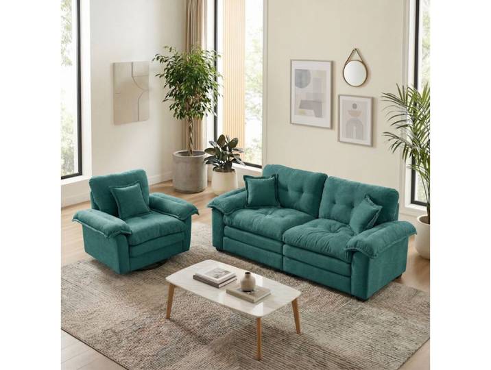 Canapé 3 places en chenille avec coussins et assise profonde - BEAUNIV - confort mémoire de forme tissu vert