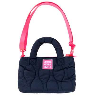Tragetasche ZWILLINGSHERZ "Steppung & Patch", Damen, Gr. B/H/T: 29cm x 20cm, schwarz (marine), Polyester, Taschen, mit Steppung, abnehmbarer Schulterriemen, pinkes Patch