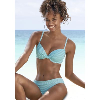 Bügel-Bikini S.OLIVER, Damen, Gr. 34, Cup D, grün (mint, weiß), Recycling-Polyamid, gestreift, Bikini-Sets Bügel-Bikini, in Knoten-Optik