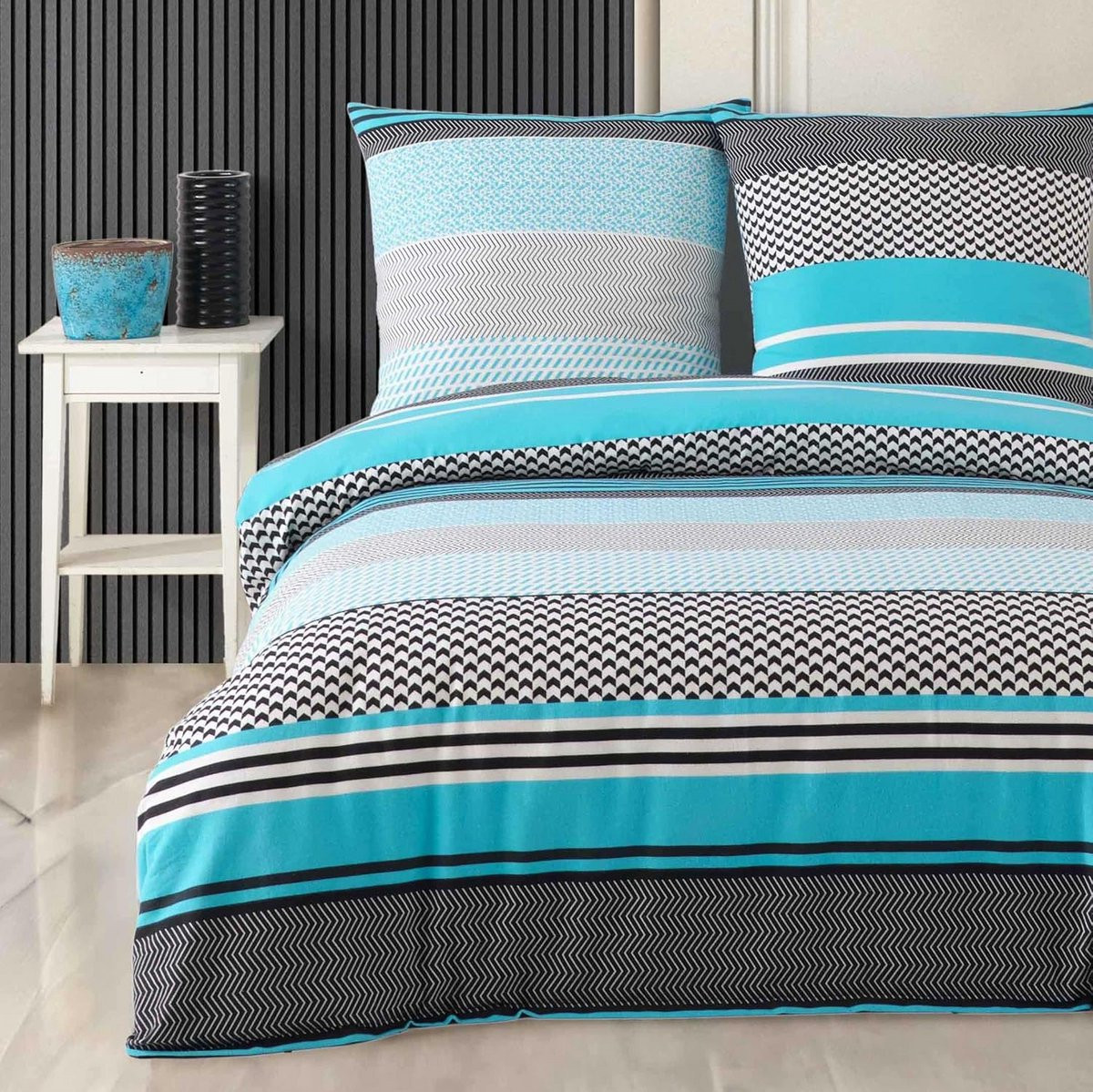 Dekbedovertrek Set van Geborsteld Flanel in Turquoise, 135x200 cm