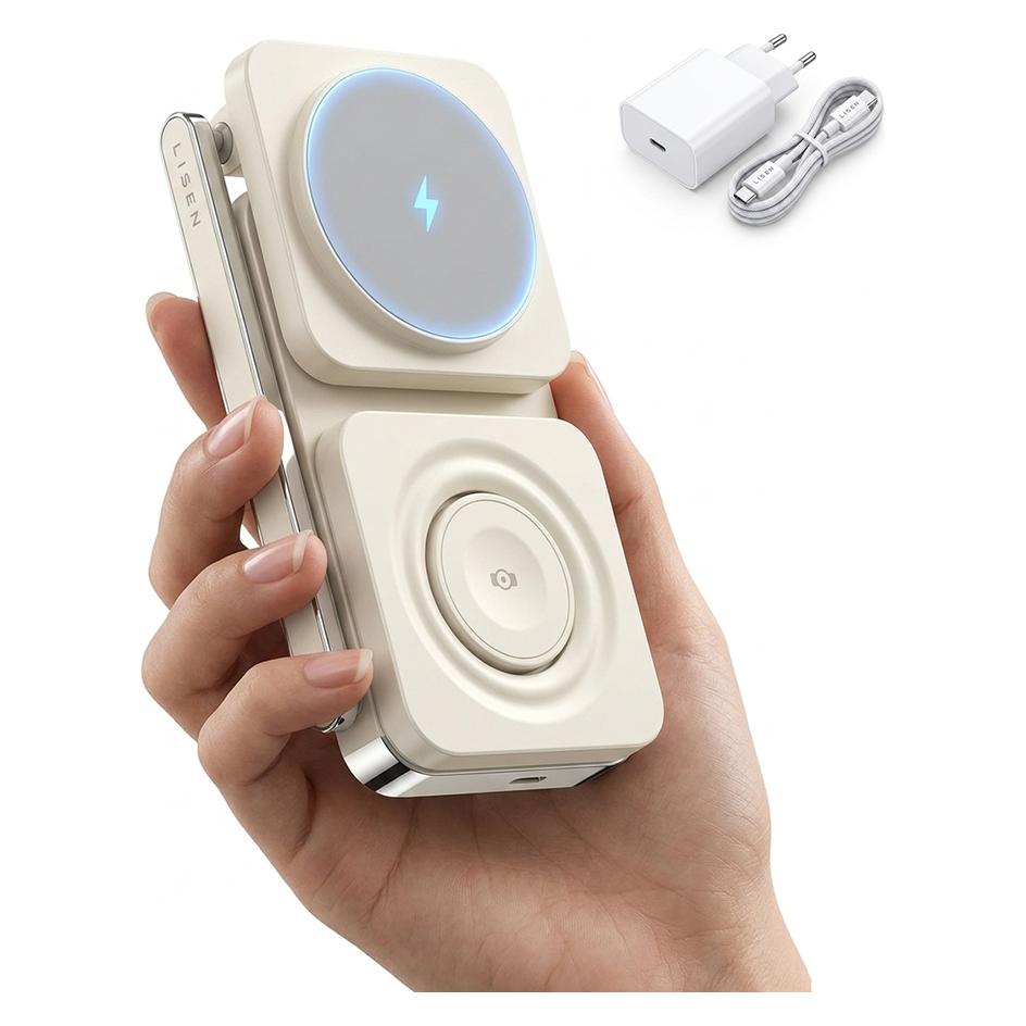 Lisen - Desktop Stand with Wireless Charging 3in1 - Foldable - White (68616292)