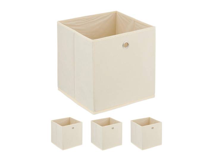 Relaxdays Aufbewahrungsbox Creme 4er-Set faltbar, Textil, Metall, Wellpappe, 30x30x30 cm, Ordnen & Aufbewahren, Deko- & Aufbewahrungsboxen