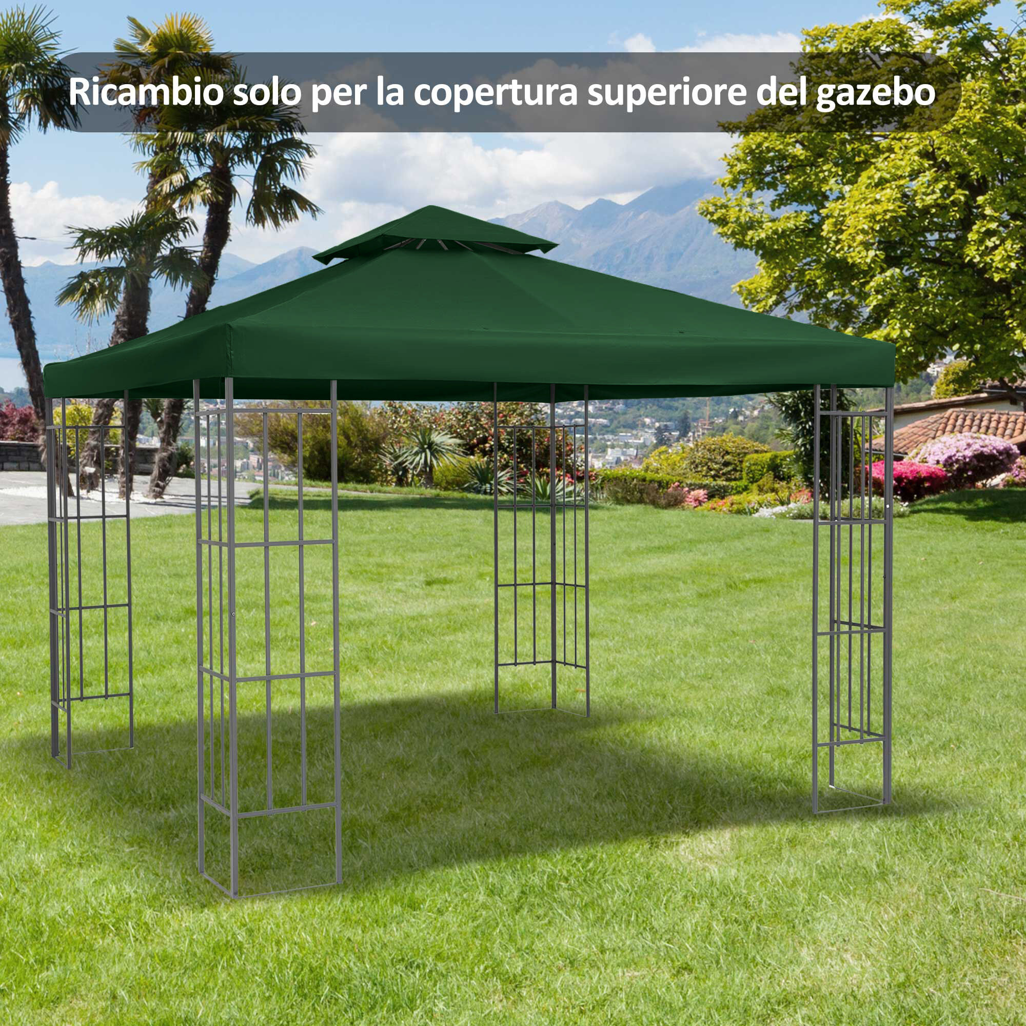 Altro Copertura Telo Per Gazebo Da Giardino 3x3 M, Tetto AntI-Uv Impermeabile In Poliestere Verde Scuro