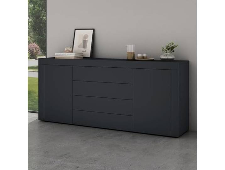 Mai & Mai Sideboard Kommode 167cm 4 Schubladen 2 Türen Stauraum Kommode mit Schubladen & verstellbaren Böden, grifflos, matt Anthrazit, für Wohnbereich, BxTxH:167x36x70cm, Schrank03