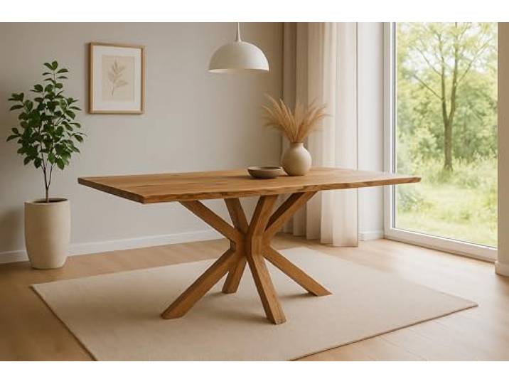 SAM Esstisch Prag 200x100 cm Akazie Natur Baumkante Spider-Gestell Holz Baumkantentisch massiv, Akazienholz naturfarben, pflegeleichter Esszimmertisch/Küchentisch