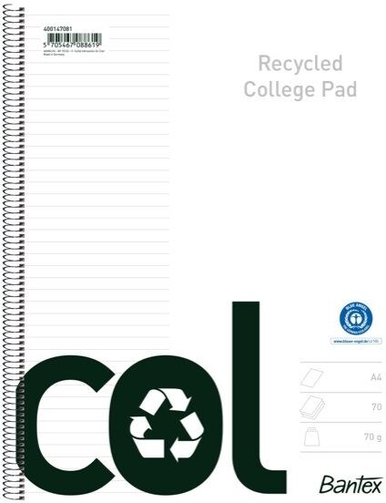 Bantex Recycled Col Kollegieblok   A4+   Linjeret