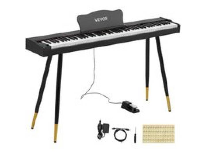 VEVOR Digitalpiano 88 Halbgewichtete Tasten Standardgröße E-Piano Schwarz für Anfänger, 600 Klangfarben, 600 Rhythmen, USB, MIDI, Audioausgang, Kopfhörerbuchse, Sustain-Pedal und HiFi-Lautsprechern