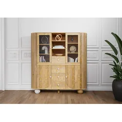 Highboard Mango 150x40x160 natur lackiert / Marmor weiß FLORENZ #127