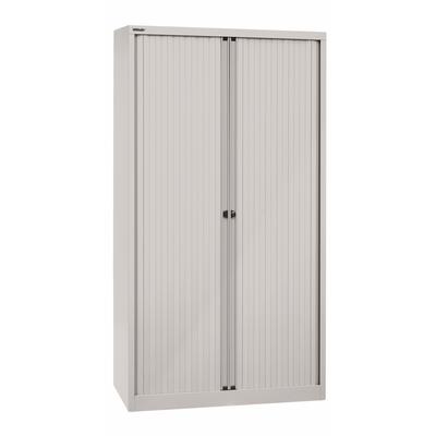 BISLEY Rollladenschrank mit Schloss in lichtgrau Schrank aus Metall Rollladen aus Kunststoff inkl. 4 Einlegeböden