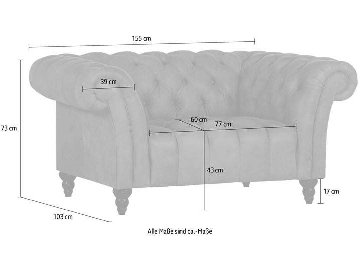 Lounge-Sessel, Anilinleder, Cognac, 155×73×103 cm, Chesterfield, Klassisch, Gutmann-Factory