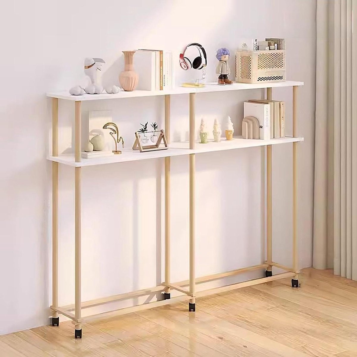Merkloos Dubbellaags Opbergrek voor Radiator - Houtkleurig - 120 cm