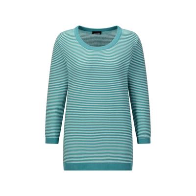 Rundhalspullover GOLDNER "Halbarm Ringelpullover aus Baumwolle", Damen, Gr. 40, grün (graugrün, gemustert), Obermaterial: 100% Baumwolle CO., Modisch, Pullover Rundhalspullover, Rundhalsausschnitt