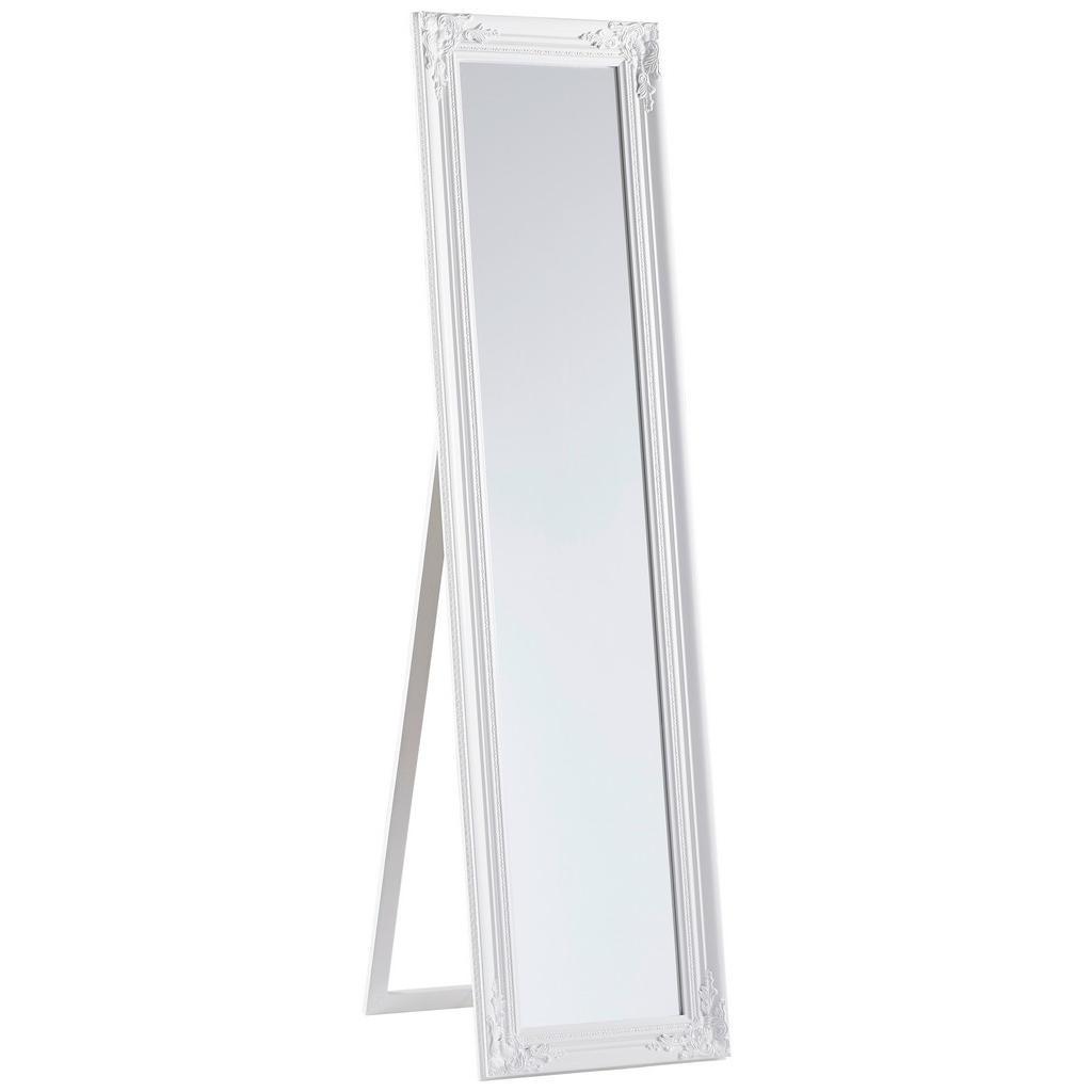 Carryhome Standspiegel , Weiss Hochglanz , Holz, Glas , Eukalyptusholz,Eukalyptusholz , massiv , rechteckig , 44x168x5 cm , Ganzkörperspiegel , Spiegel, Standspiegel