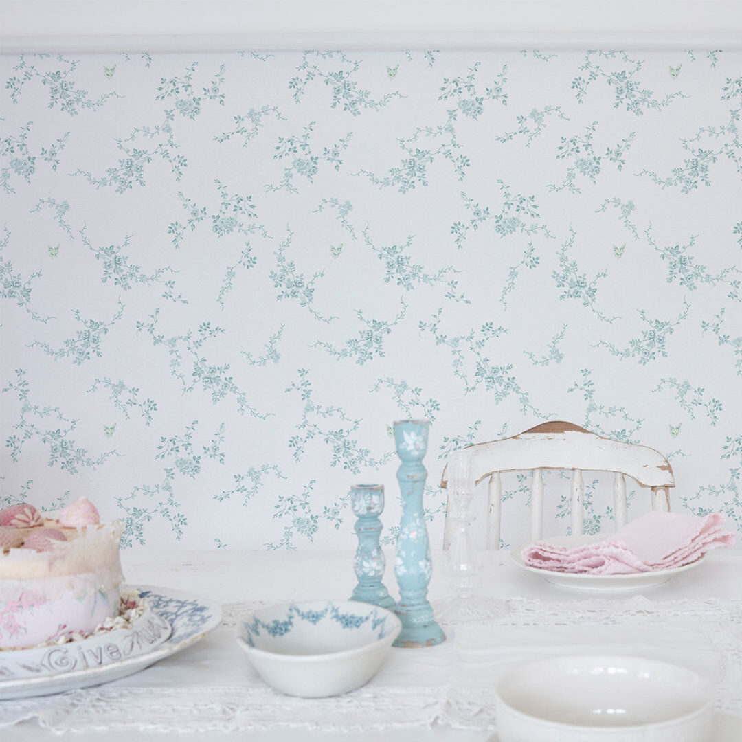 Shabby Chic by Rachel Ashwell by Rachel Ashwell Butterflies Floral 10m x 52cm Wallpaper Roll Blue 1,000cm L