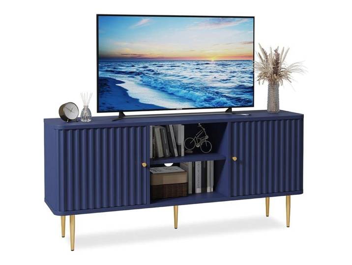 Meuble TV-Armoire TV en bois Table TV avec 2 portes Meuble bas pour téléviseur Étagère TV pour salon salle manger chambre(Bleu)
