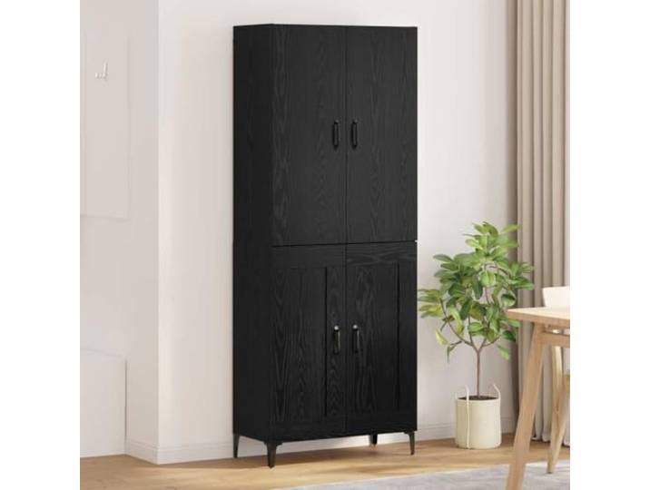 RJPLMFV Anrichte Eiche Schwarz 69,5 x 34 x 180 cm aus Holz Flügeltüren, Griffe aus Metallbogen, geräumige Aufbewahrung, pflegeleicht