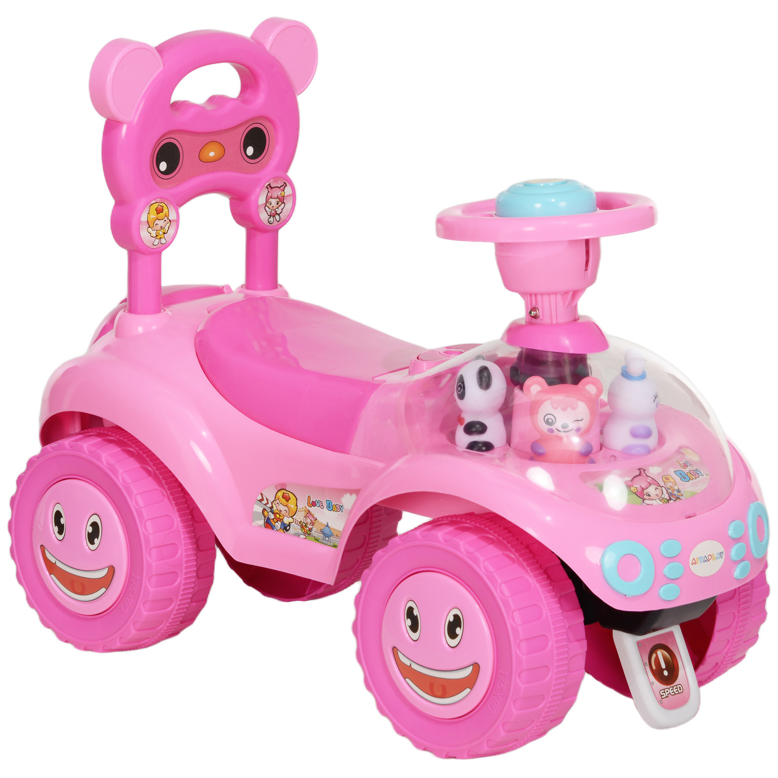 AIYAPLAY Loopauto voor kinderen met claxon, licht en muziek, roze