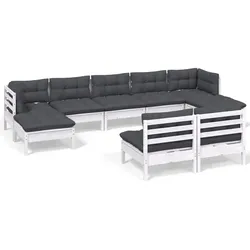 vidaXL 9-tlg. Garten-Lounge-Set mit Kissen Weiß Kiefernholz