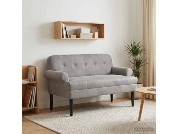 NLQMSU Love Seat Sofa, gepolstert, Hellgrau, Samt Samt aus 100 % Polyester, Rahmen aus Holz, Schaumstoffkissen, Schlafzimmer, Wohnzimmer, 1 x Sofa