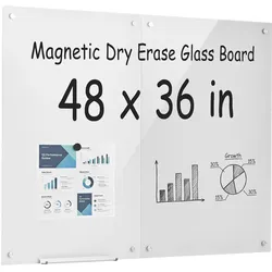 VEVOR Whiteboard Magnetisch 900x600 mm Wandtafel Magnettafel 2er-Pack Weiß, Büro Schule Klassenzimmer Homeschooling Rahmenlos 4,3 mm Dickes Sicherheitsglas inkl. Marker Magnete Schwamm