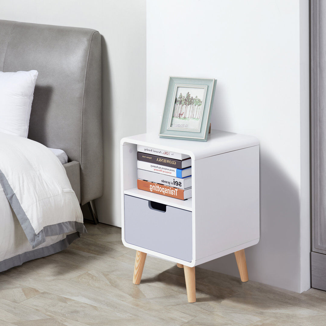 George Oliver 40 cm W Bedside Table White 58cm H X 40cm W X 38cm D