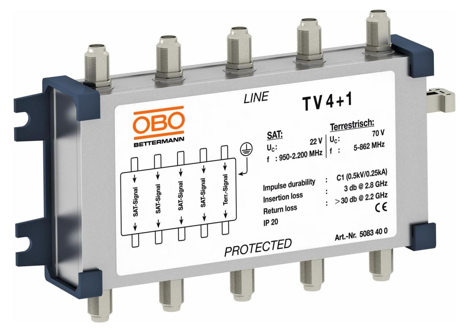 OBO TV 4+1 overspanningsbeveiligingsapparaat voor satelliettechniek 70V