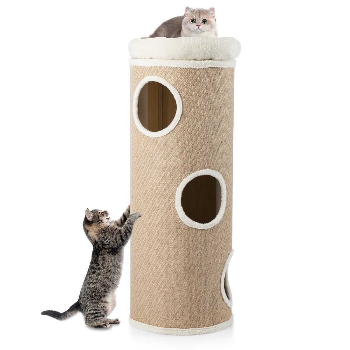 Costway Kattenhuis met vier verdiepingen en uitneembaar pluche bed, Bruin