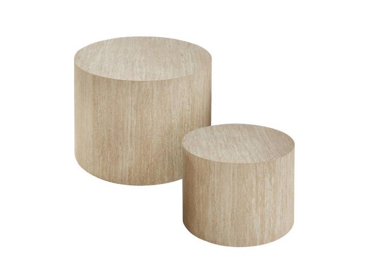 Calicosy Couchtische Rund 2er set 58/58/58 cm, Beige, 58x38x58 cm, Wohnzimmer, Wohnzimmertische, Couchtische