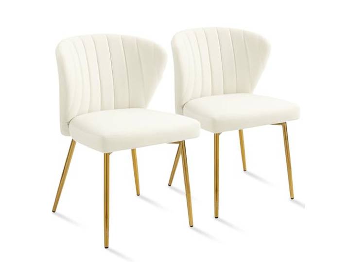 Sepnine® Esszimmerstühle Samt 2er Set, Moderner Küchenstuhl, Polsterstuhl Esszimmer, Ergonomischer Essstuhl mit goldenen Beinen für Wohnzimmer, Schlafzimmer, Küche (Weiß)