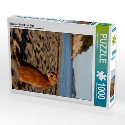 CALVENDO Puzzle Katze am Strand von Ibiza | 1000 Teile Lege-Größe 64x48cm Foto-Puzzle für glückliche Stunden