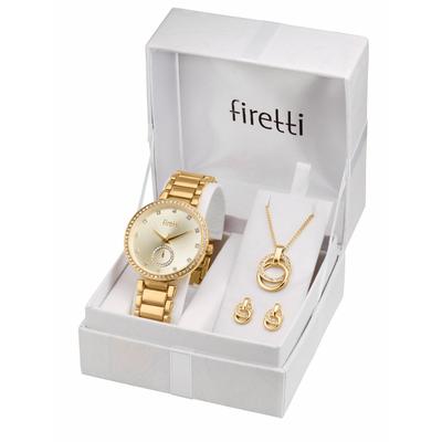 Quarzuhr FIRETTI "Spectrum", gold (goldfarben, champagnerfarben), Armbanduhren, Damen, goldfarben, Quarzuhr, Armbanduhr, Damenuhr, Glitzersteine, Geschenkset