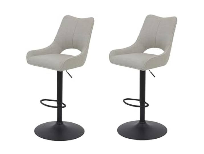 Hela Tische, 2er Set Barhocker Bistrohocker Rockport, Webstoff Beige, Polster-Lehne, 360° drehbar, höhenverstellbar mit Lift