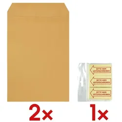Steinmetz 2x 250 Natron-Versandtaschen C4 ohne Fenster inkl. Haftmarker »Bitte hier Unters braun, 32.4x22.9 cm