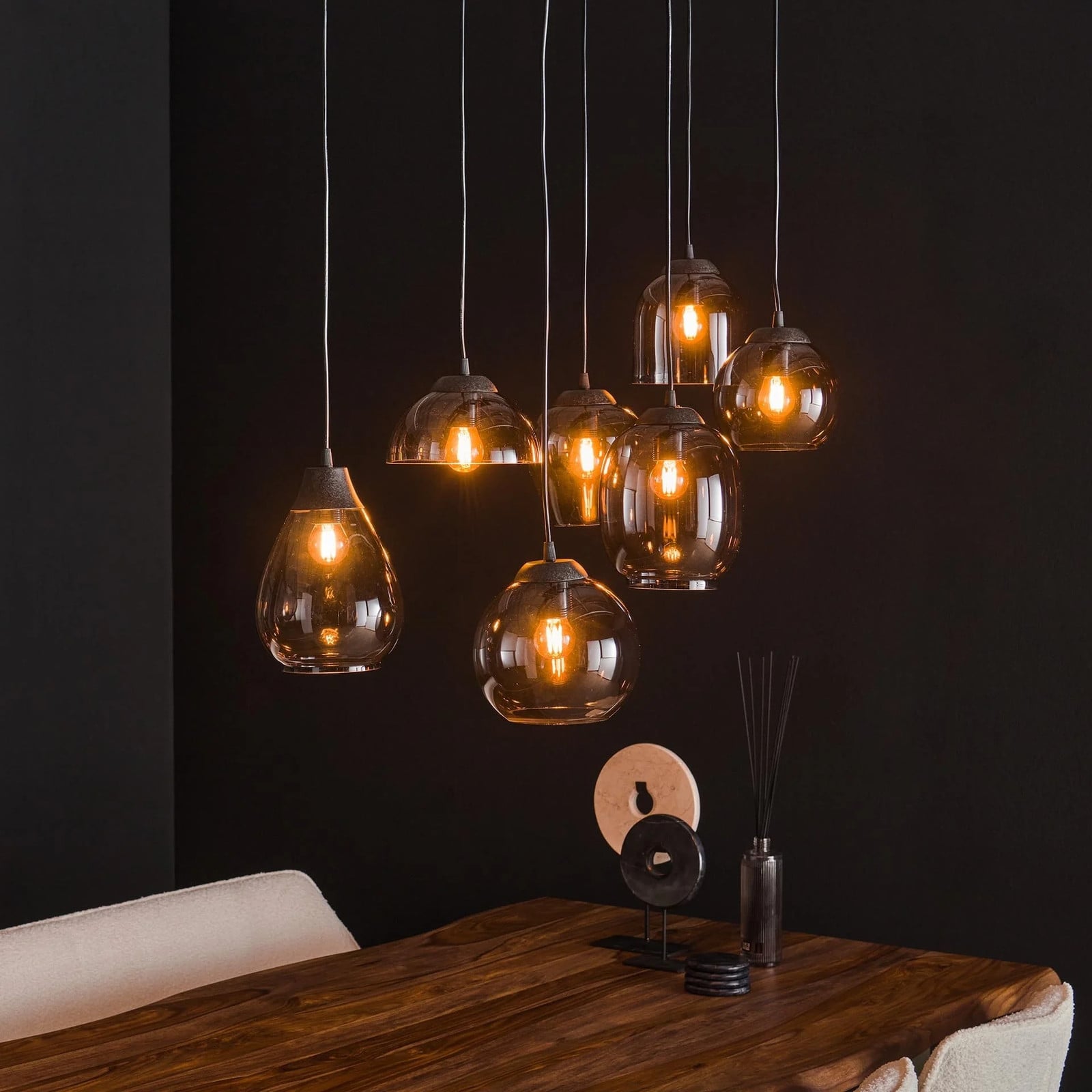 WoonStijl Hanglamp Chrome en Transparant Glas met 7 Lichtpunten