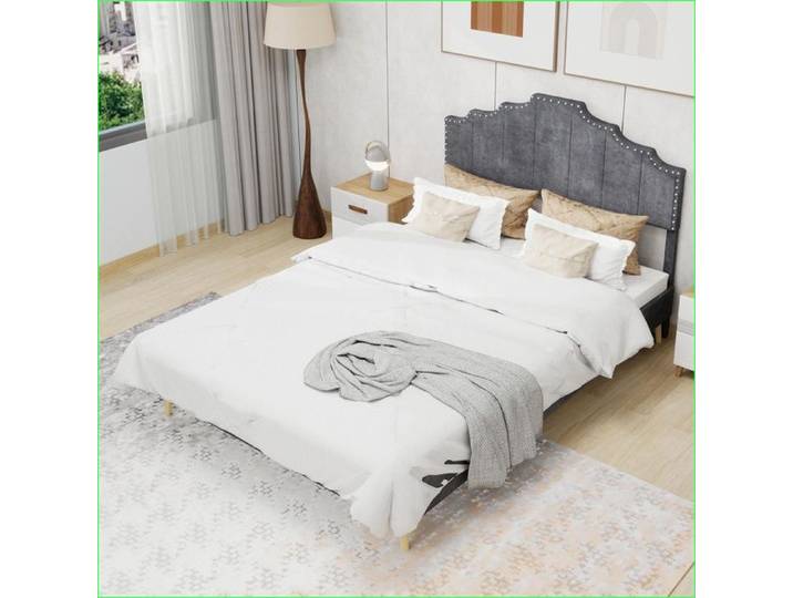 Beds Frames & Bases - Lit Moderne Minimaliste Tête de Lit Douce - 160x200 cm - Gris