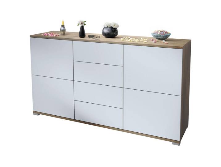 Vladon Sideboard Rova Weiß matt, 138.5x75.5x35 cm, Kleinmöbel, Kommoden, Sideboards